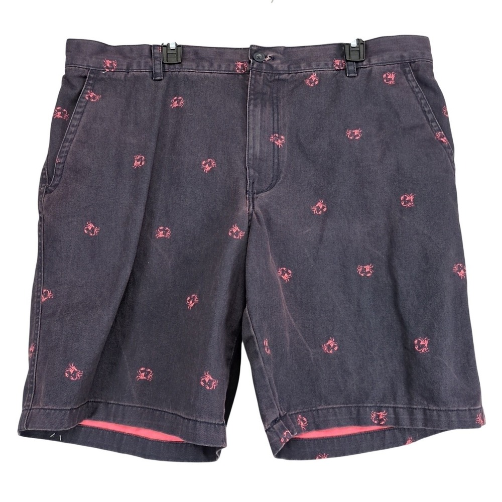 Izod‎ Saltwater Wash Crab Print Twill Shorts Mens 42x10.5" Coastal Preppy Beach